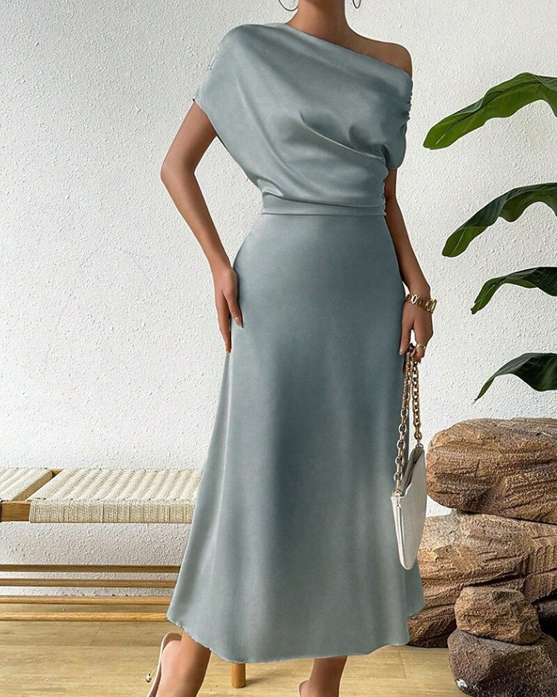 Vestito Cerimonia Raso Senza Maniche