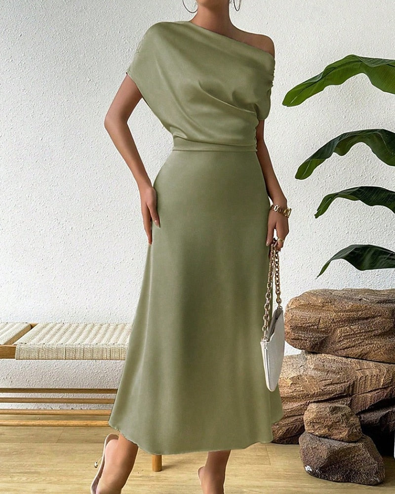 Vestito Cerimonia Raso Senza Maniche